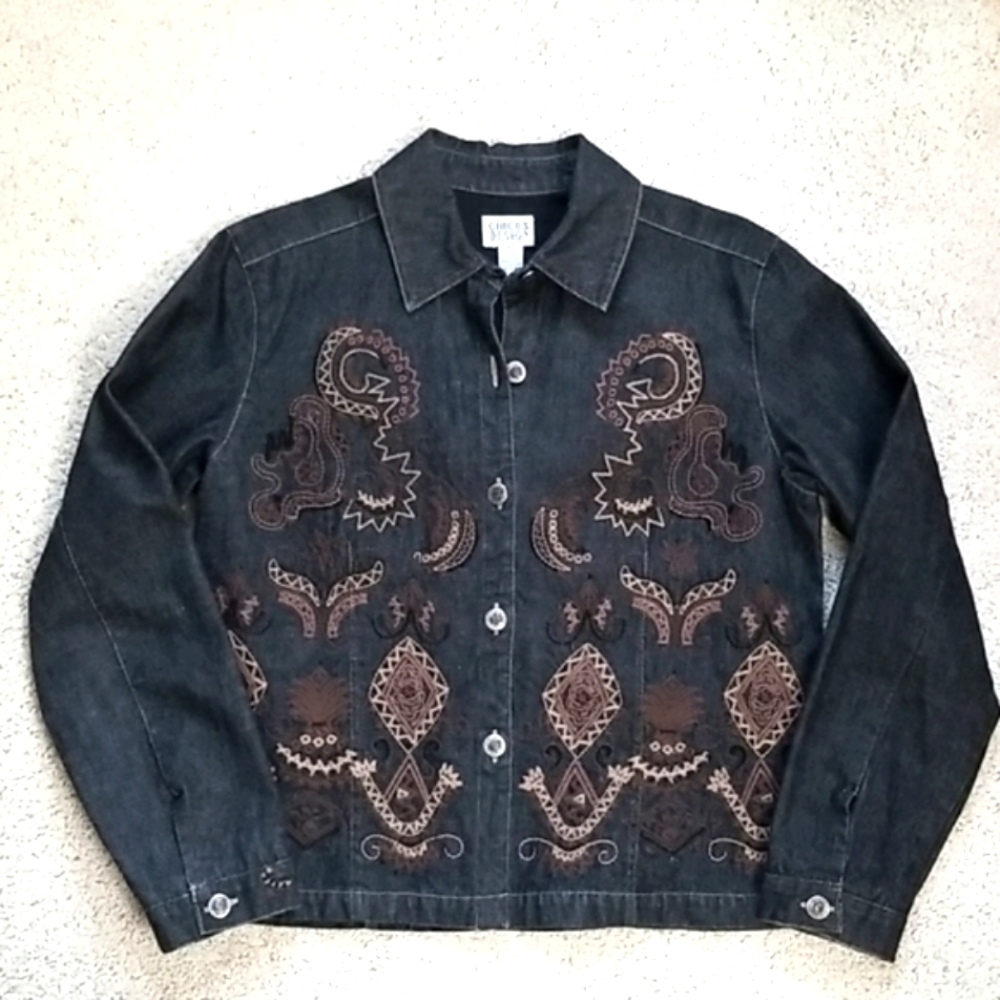Chico's Embroidered Jean Jacket Size 1 Measurement